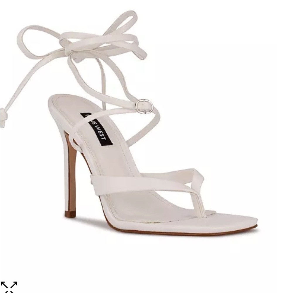 White Strappy Thong Sandals Heels Square Toe